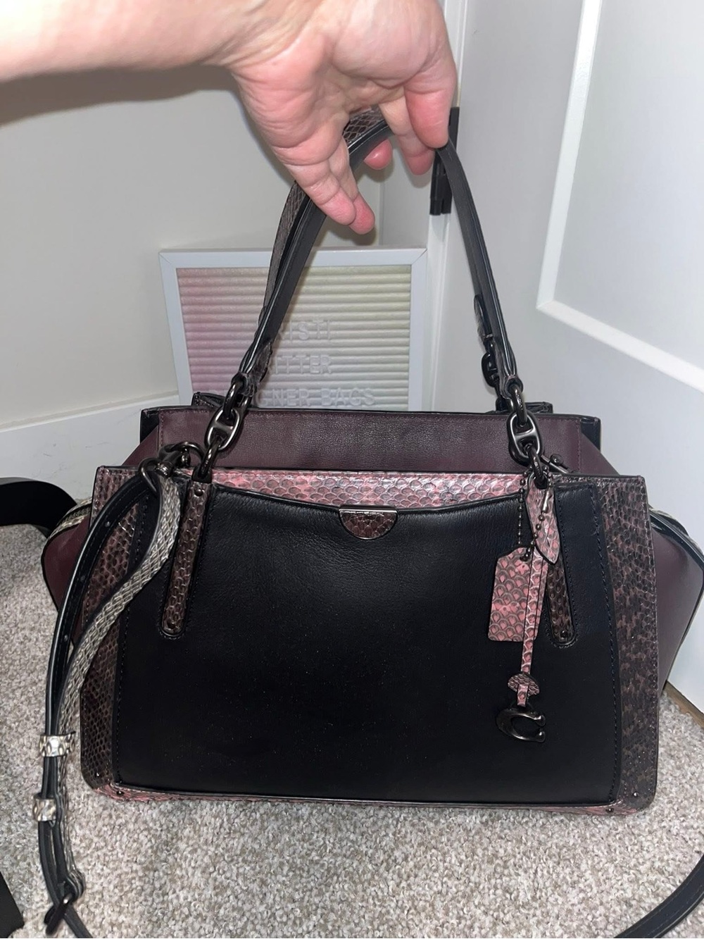Coach Dreamer Black and Pink Python Leather Satchel Bag - Picture 4 of 14